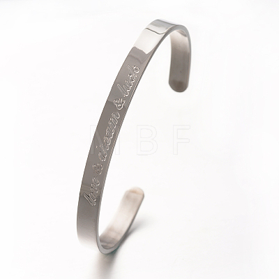 Love & Dream & Luck 304 Stainless Steel Cuff Bangles BJEW-N263-01-1