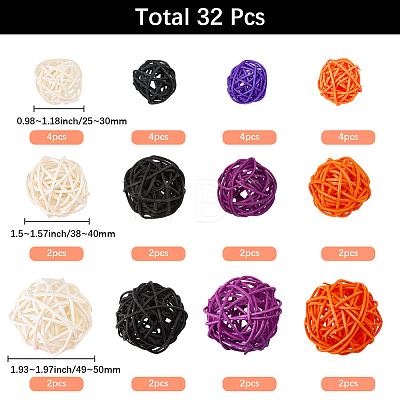 32Pcs 12 Styles Wicker Rattan Balls AJEW-SC0004-27-1