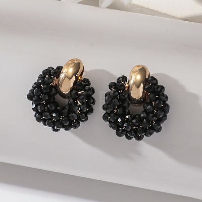 Iron & Glass Bead Ring Stud Earrings FS-WG96D15-05-1