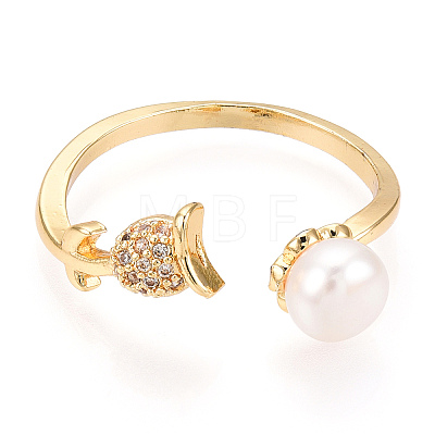 Natural Pearl Open Cuff  Ring Micro Pave Clear Cubic Zirconia PEAR-N022-C07-1