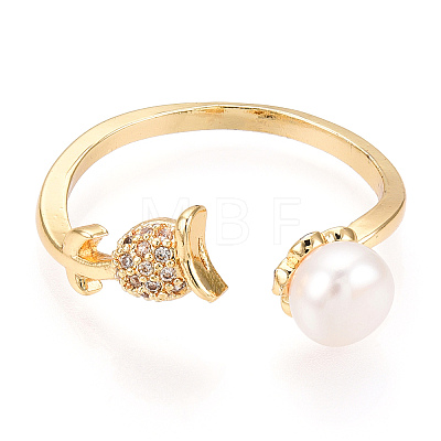 Natural Pearl Open Cuff  Ring Micro Pave Clear Cubic Zirconia PEAR-N022-C07-1