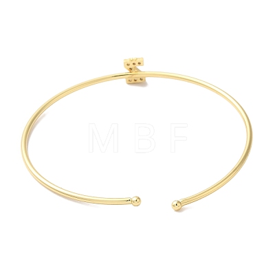 Rack Plating Brass Micro Pave Clear Cubic Zirconia Letter Open Cuff Bangles BJEW-A018-01G-Z-1