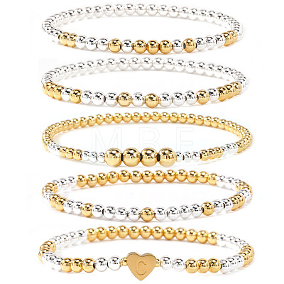 5Pcs Brass Beads Stretch Bracelets for Women CW0227-2-1