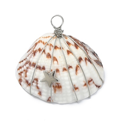Natural Clam Shell Copper Wire Wrapped Pendants PALLOY-JF02056-01-1