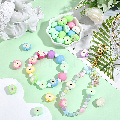 35Pcs Printed Opaque Acrylic Beads RESI-PA0001-51-1
