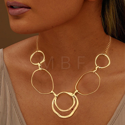 201 Stainless Steel & Alloy Multi Ring Bib Necklaces for Women WG2A4B7-01-1