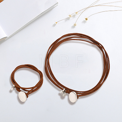 2Pcs 2 Styles Alloy Rectangle PU Leather Layered Cord Choker Necklaces for Women NJEW-CL0001-34A-1