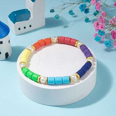 Handmade Polymer Clay Column Beads Stretch Bracelet BJEW-JB07264-1