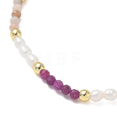 Natural Rhodonite & Rose Quartz & Ruby & Cultured Freshwater Pearl Beaded Stretch Bracelets for Women BJEW-JB13712-1