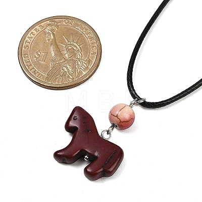 3Pcs 3 Styles Dyed Synthetic Turquoise Horse Pendant Black Waxed Cord Necklaces NJEW-JN05430-1
