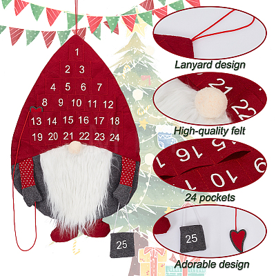 Christmas Non-woven Fabric Gnome Calendar Pendant Decorations HJEW-WH0042-82A-1