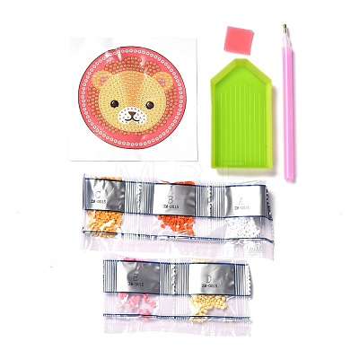 DIY Bear Head Pattern Diamond Painting Stickers Kits for Kids DIY-I068-03-1