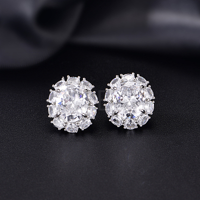 Brass Micro Pave Cubic Zirconia Oval Stud Earrings for Women LC6425-3-1
