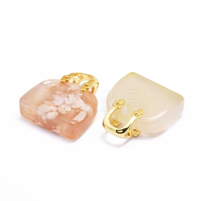 Natural Cherry Blossom Agate Brass Pendants KK-E274-01G-03-1