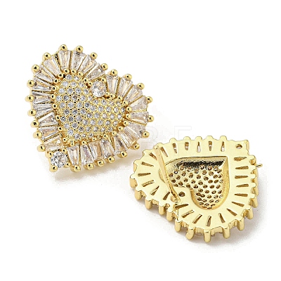Heart Rack Plating Brass Micro Pave Cubic Zirconia Stud Earrings EJEW-F331-06G-1