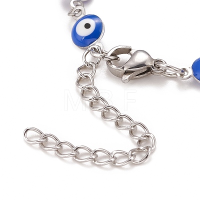 Enamel Oval with Evil Eye Link Chains Bracelet BJEW-P271-04P-04-1