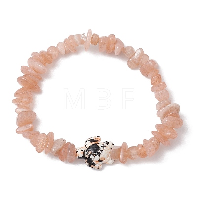 Natural Peach Moonstone Chips Beads Stretch Bracelets BJEW-JB11245-03-1