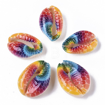 Printed Natural Cowrie Shell Beads X-SSHEL-R047-01-D02-1