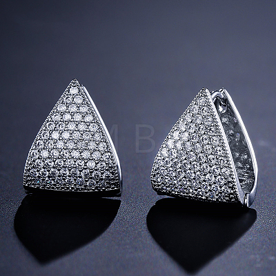 Brass Micro Pave Clear Cubic Zirconia Triangle Hoop Earrings FS-WG8FAD7-01-1