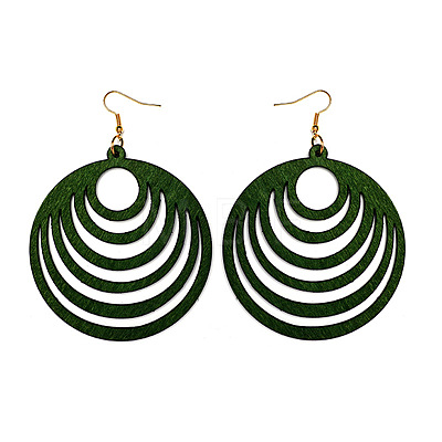 Hollow Out Flat Round Wood Dangle Earrings FS-WGEA979-01-1