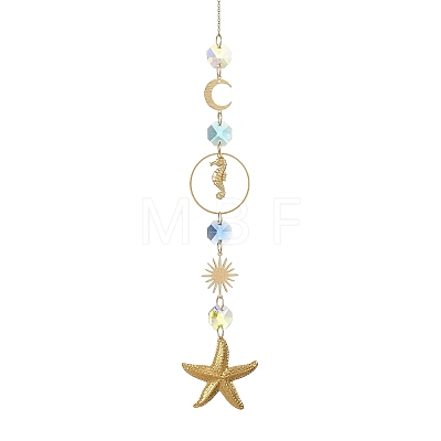 304 Stainless Steel Starfish Sea Horse Hanging Suncatchers HJEW-JM05039-1