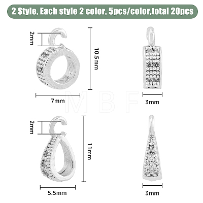 20Pcs 4 Style Brass Micro Pave Clear Cubic Zirconia Pendant Bails KK-FH0005-65-1