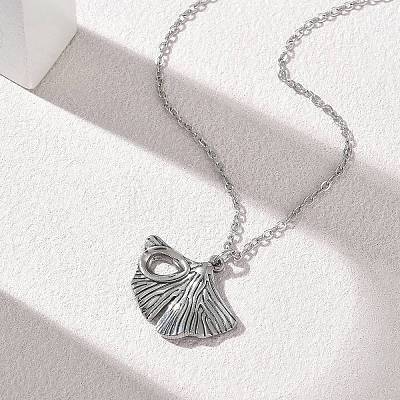 304 Stainless Steel Ginkgo Leaf Pendant Necklaces SA-CBA5A8D-05P-1
