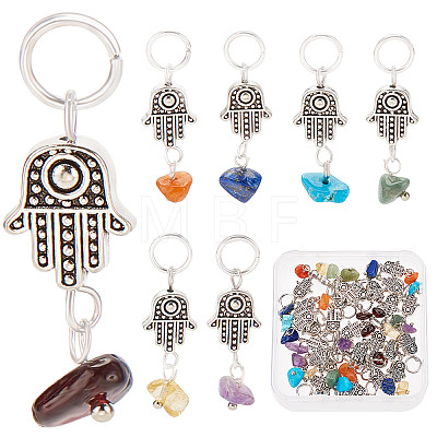 4 Sets 7 Styles Chakra Mixed Stone Chips Alloy Pendants FIND-CN0001-30-1