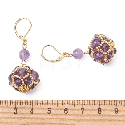 Gemstone & Seed Beads Leverback Dangle Earring for Women EJEW-MZ00725-1