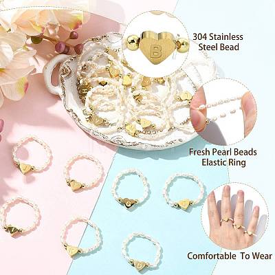 Natural Freshwater Pearl & 304 Stainless Steel Bead Finger Rings RJEW-FS00001-02-1