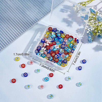 180Pcs 6 Colors Handmade Millefiori Glass Flat Round Bead Strands FIND-SC0003-60-1