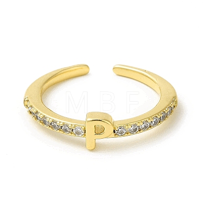 Clear Cubic Zirconia Initial Letter Open Cuff Ring RJEW-H120-09G-P-1