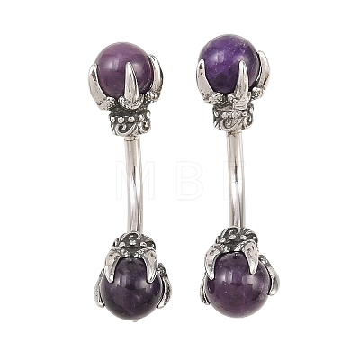 316 Stainless Steel Dragon Claw with Natural Stone Ball Curved Barbell Belly Rings AJEW-C044-06AS-02-1