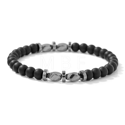 Natural Obsidian Twist Round Beaded Stretch Bracelets WG50776-02-1