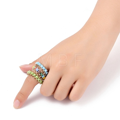 Round Glass Seed Beaded Finger Rings RJEW-JR00307-04-1
