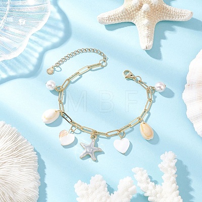Natural Freshwater Shell Beads & Alloy Enamel Charm Bracelets BJEW-JB12214-02-1