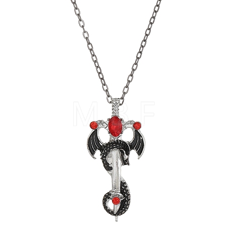 Alloy Siam Rhinestone Dragon Sword Pendant Necklaces NJEW-V005-03AS-1