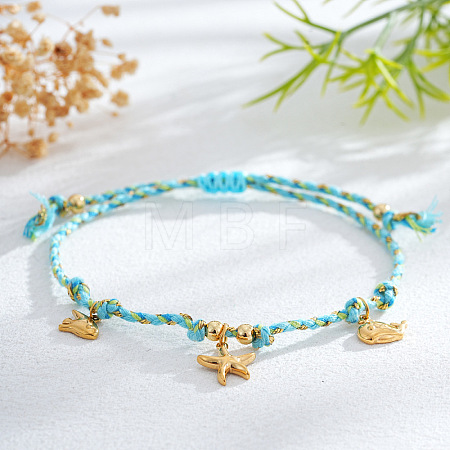 Adjustable Ocean Stainless Steel Charm Braided Cotton Cord Bracelets CF1138-4-1