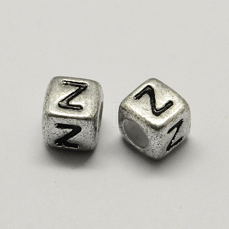Antique Silver Plated Large Hole Acrylic Letter European Beads PACR-Q099-01Z-1