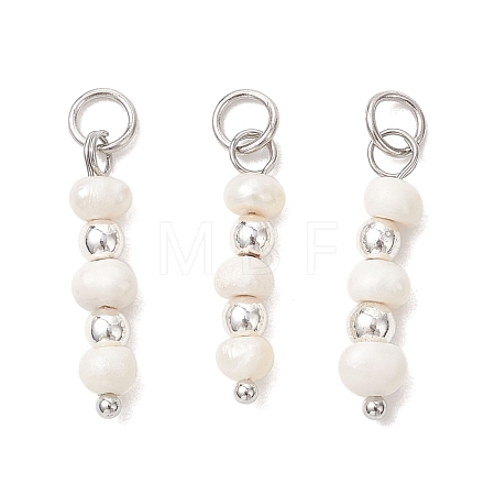 Natural Cultured Freshwater Pearl Potato with Round Electroplate Synthetic Non-magnetic Hematite Pendants PALLOY-JF04853-01-1