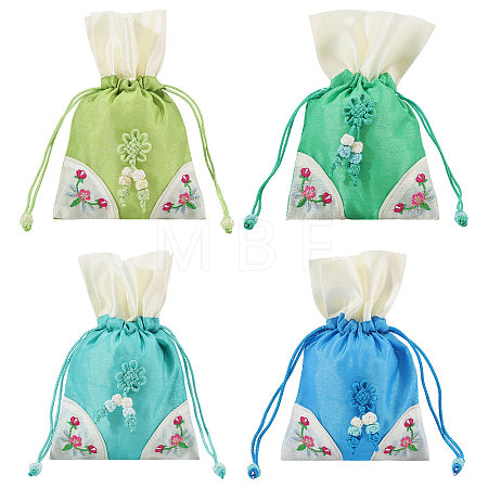 4Pcs 4 Colors 3D Floral Embroidery Cloth Drawstring Bags ABAG-PH0001-92-1