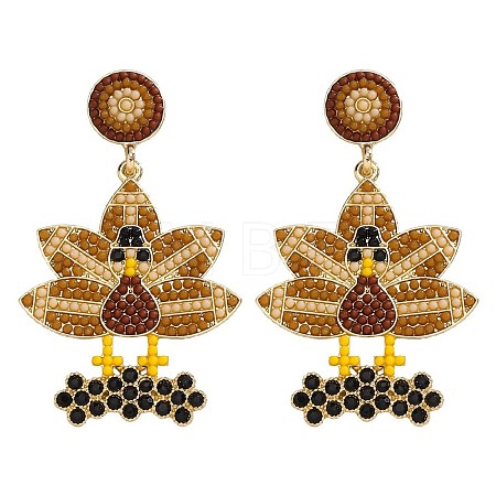 Alloy & Glass Seed Beaded Stud Dangle Earrings FS-WG6CE38-06-1