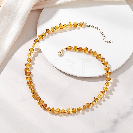 Natural Amber Chip Beaded Necklaces for Women NJEW-JN05862-1