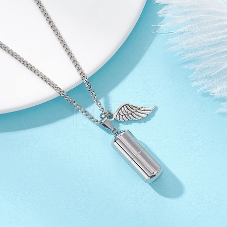 304 Stainless Steel Capsule Shape Urn Ashes Pendant Necklaces NJEW-JN05730-1