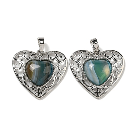 Natural Banded Agate Dyed Peach Love Heart Pendants G-G158-01Y-1