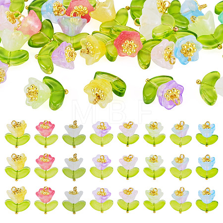 24Pcs 8 Colors Spray Painted Transparent Glass Pendants PALLOY-TADJ00013-1