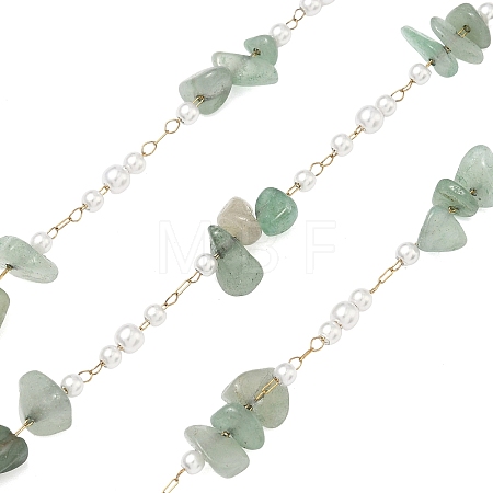 Handmade Natural Green Aventurine & ABS Imitation Beaded Chains CHS-F025-01G-1