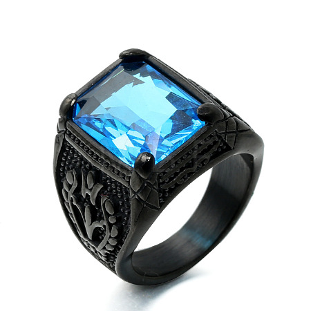 316L Stainless Steel & Cubic Zirconia Men's Vintage Carved Finger Rings FS-WG82D33-63-1