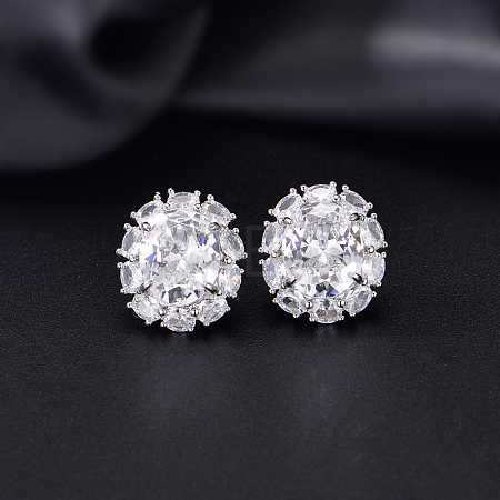 Brass Micro Pave Cubic Zirconia Oval Stud Earrings for Women LC6425-3-1