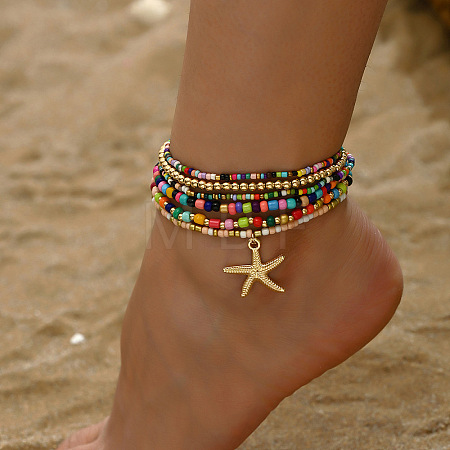 6Pcs Alloy Glass Seed Beads Anklets WGFF5FF-01-1